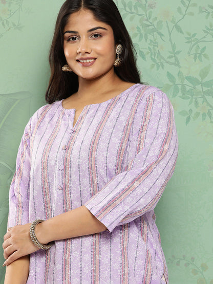 Women's Lavender Floral Straight Kurta