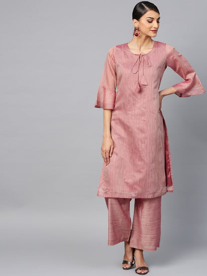 Women's  Mauve Solid Kurta with Palazzos