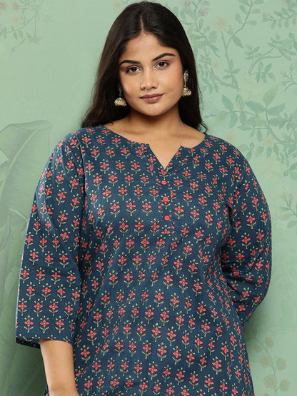 Women's Blue Floral Straight Kurta