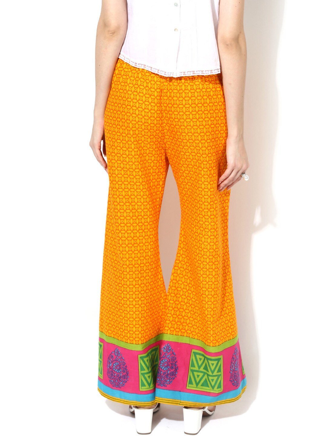Women's  Mustard Yellow Printed Flared Palazzos