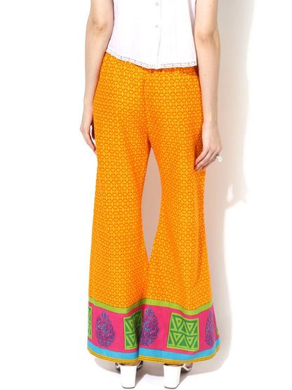 Women's  Mustard Yellow Printed Flared Palazzos
