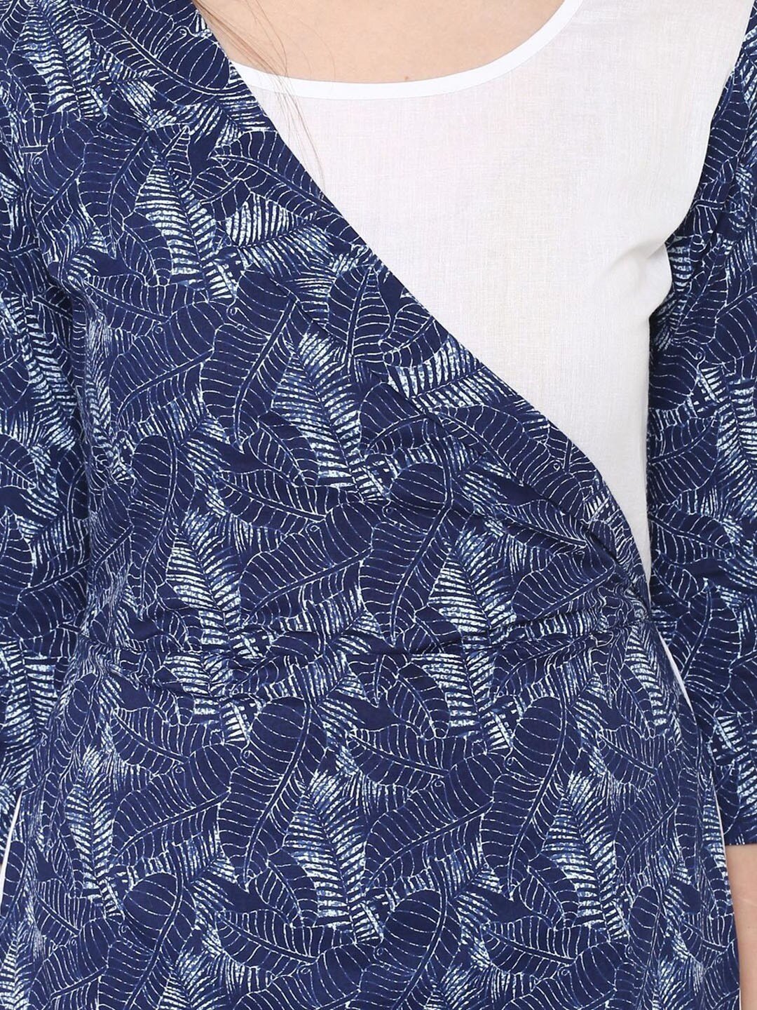 Women's  Blue & White Printed Layered Anarkali Kurta