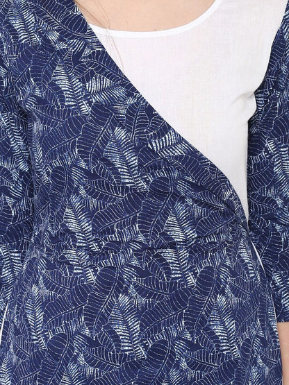 Women's  Blue & White Printed Layered Anarkali Kurta