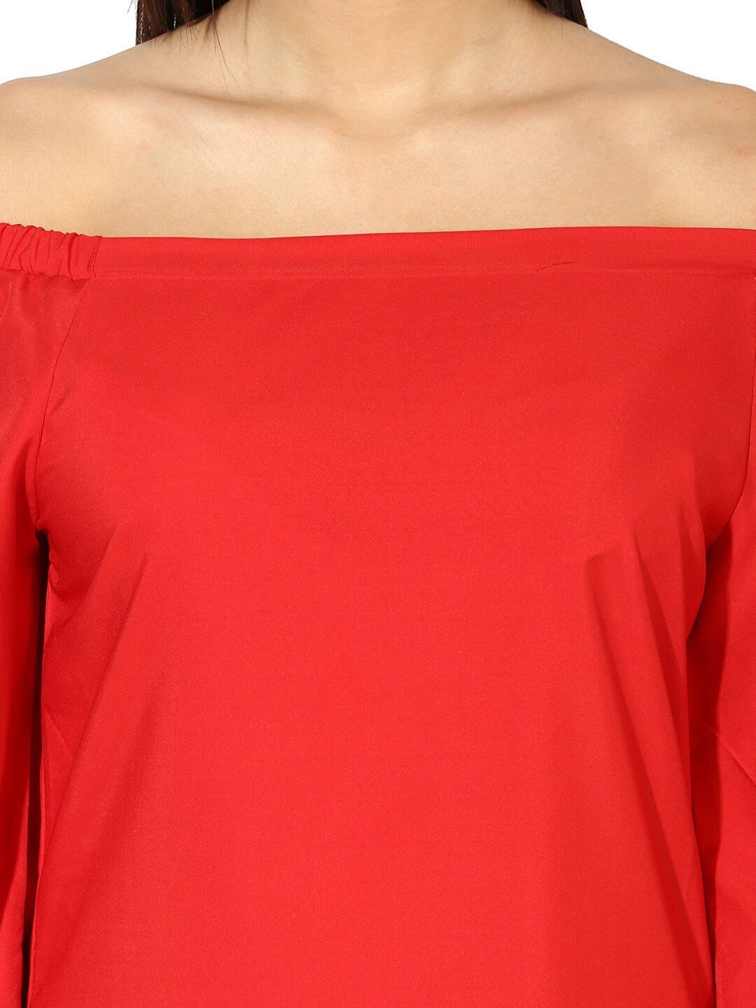 Women's  Red Solid Crepe Off-Shoulder Straight Kurta