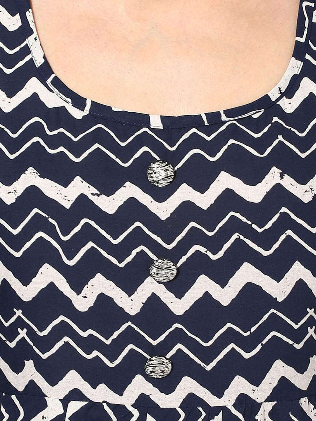 Women's  Navy & White Printed Anarkali Kurta