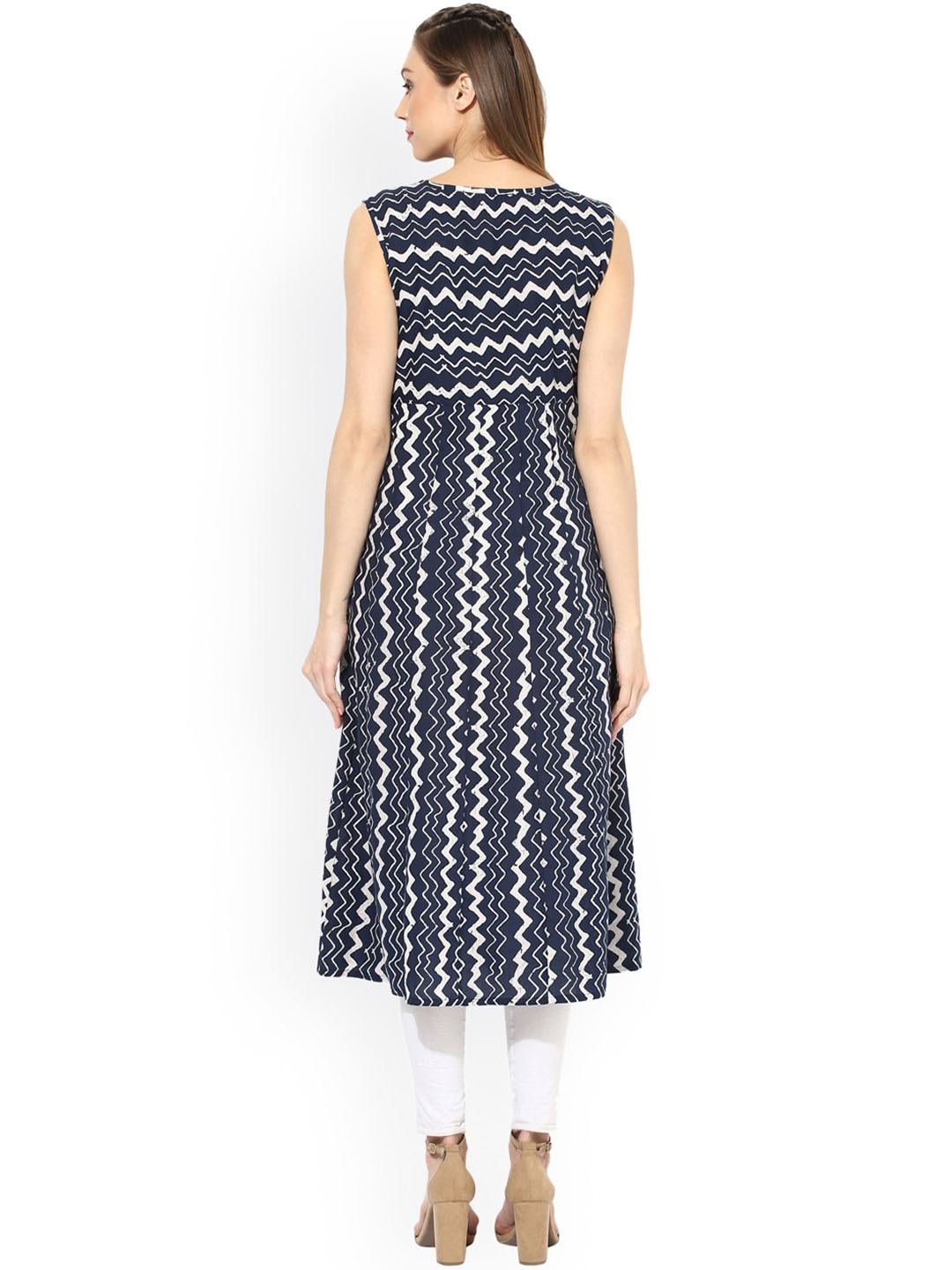 Women's  Navy & White Printed Anarkali Kurta