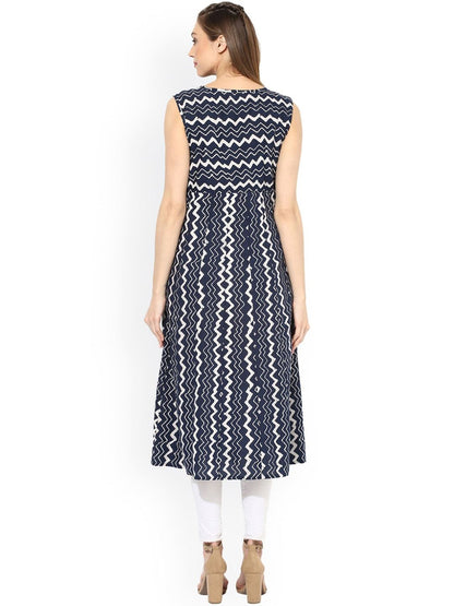 Women's  Navy & White Printed Anarkali Kurta