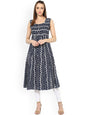 Women's  Navy & White Printed Anarkali Kurta