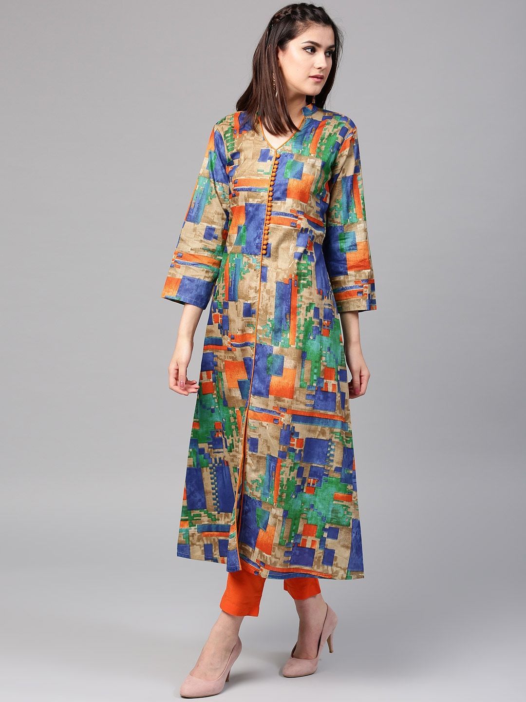 Women multicoloured A line kurta by AKS (Set