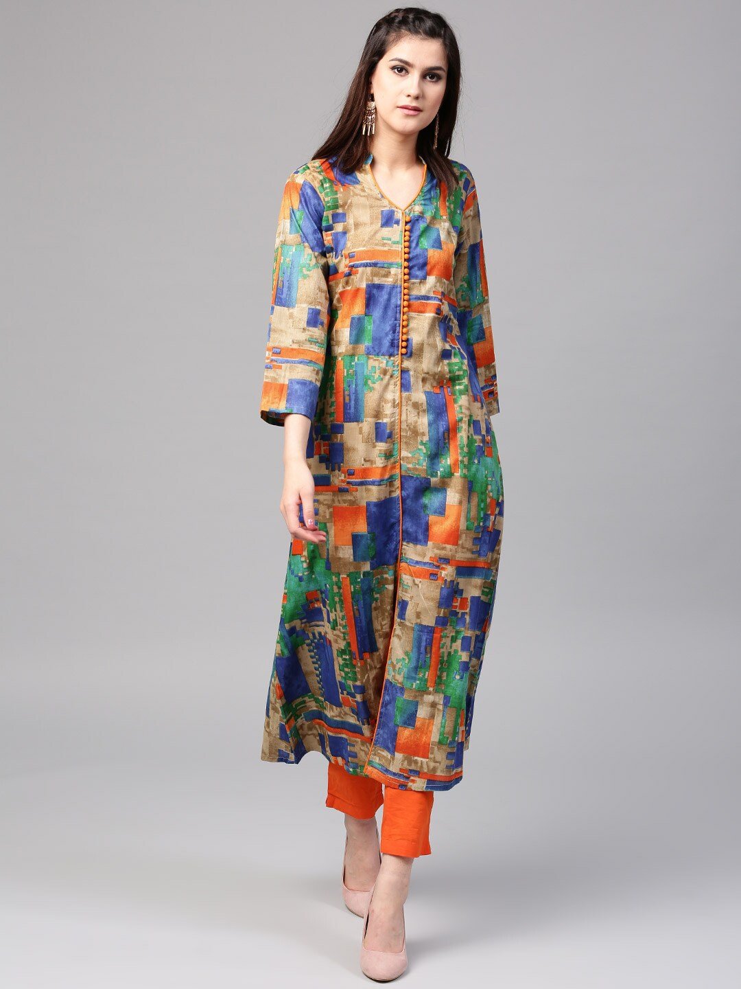 Women multicoloured A line kurta by AKS (Set