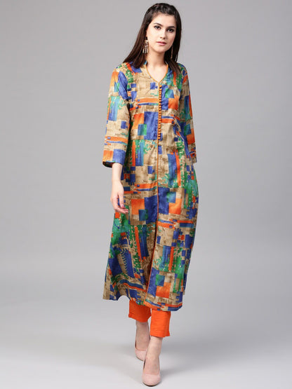 Women multicoloured A line kurta by AKS (Set