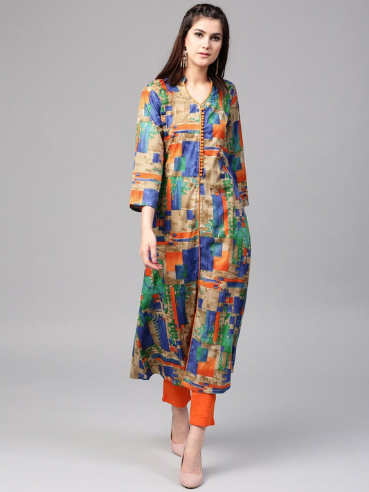 Women multicoloured A line kurta by AKS (Set