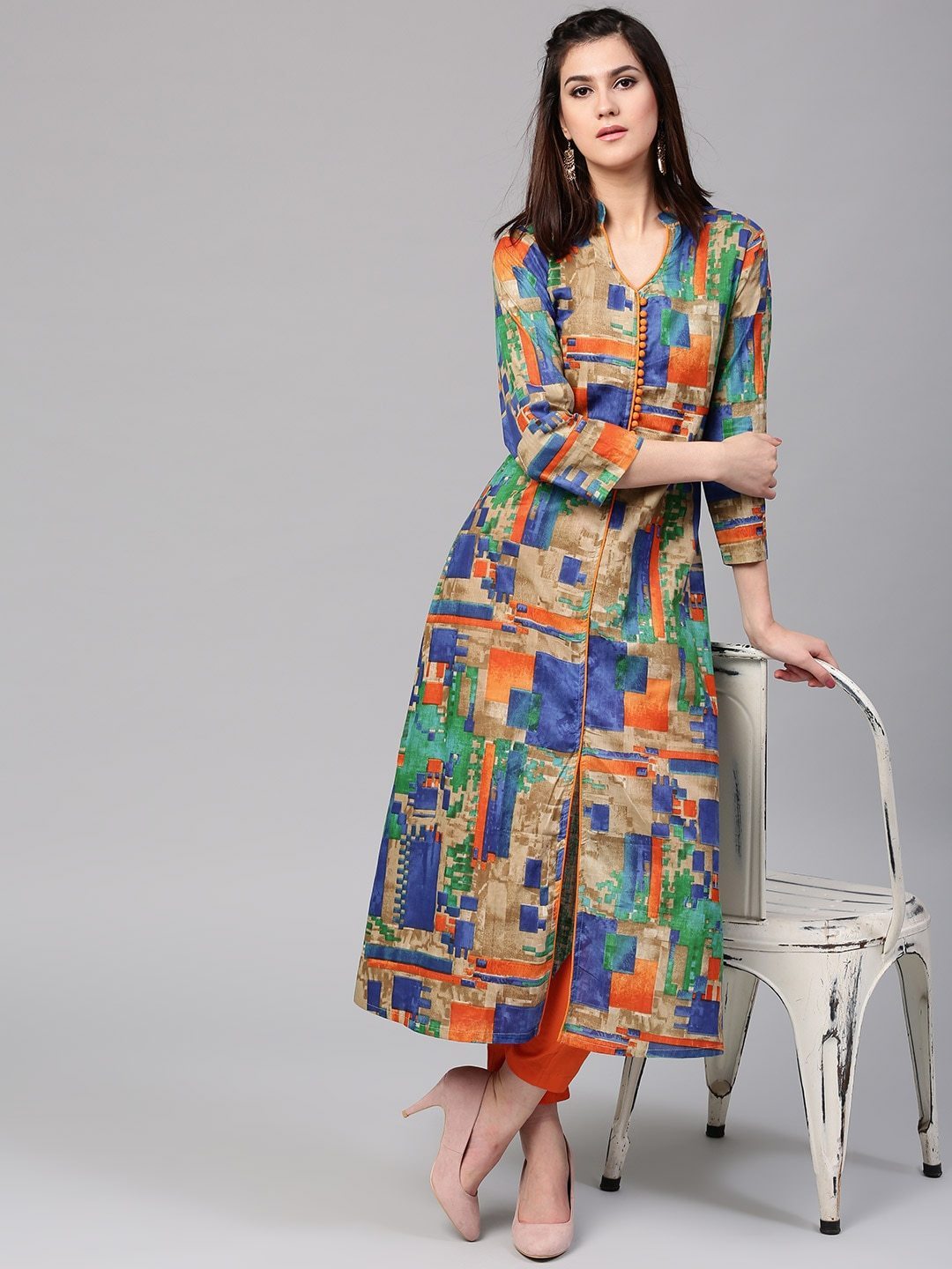 Women multicoloured A line kurta by AKS (Set