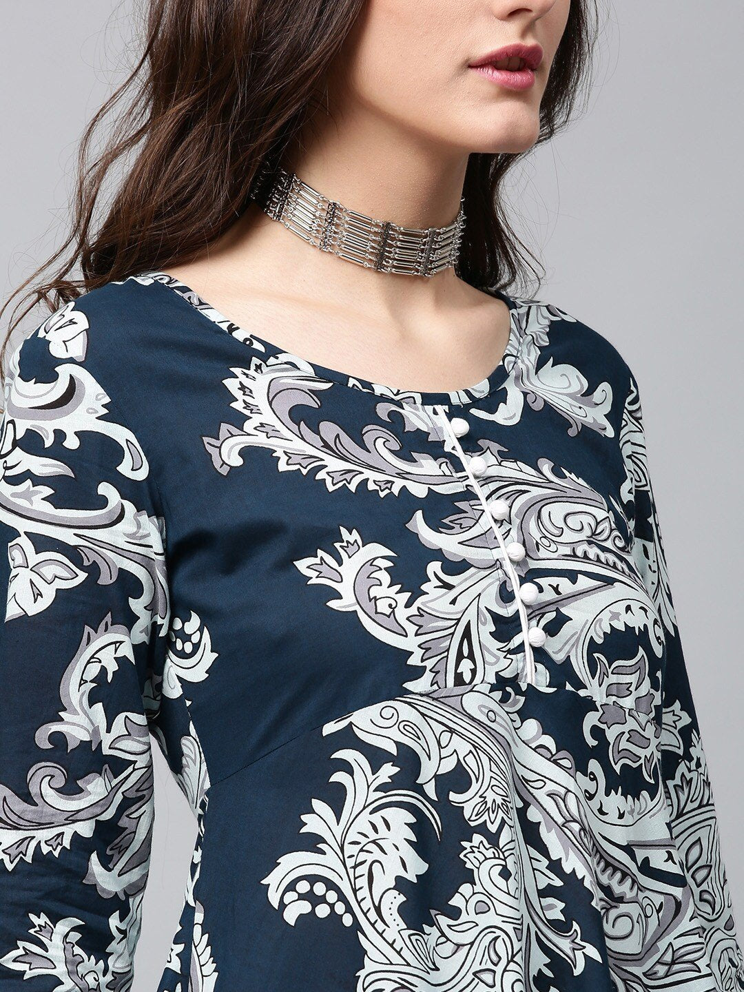Women's  Navy & Off-White Lightweight Printed Maxi Dress