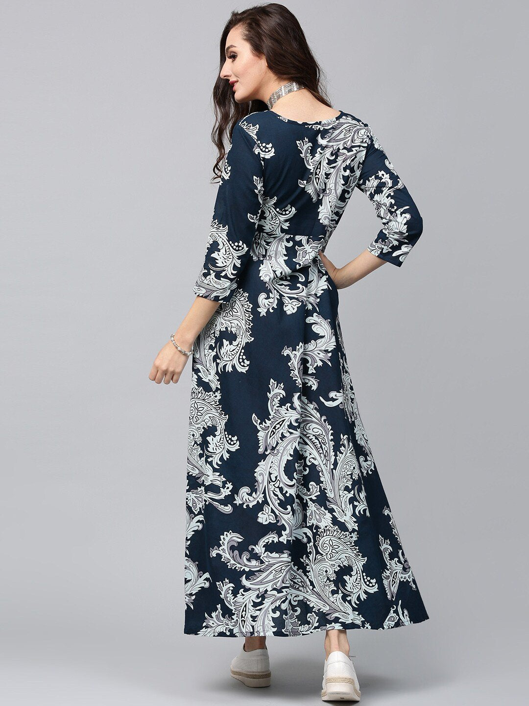 Women's  Navy & Off-White Lightweight Printed Maxi Dress