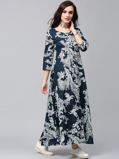 Women's  Navy & Off-White Lightweight Printed Maxi Dress