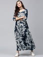 Women's  Navy & Off-White Lightweight Printed Maxi Dress