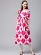Women's  White & Pink Printed Anarkali Kurta