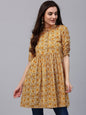 Women's Mustard Yellow & Brown Printed A-Line Tunic