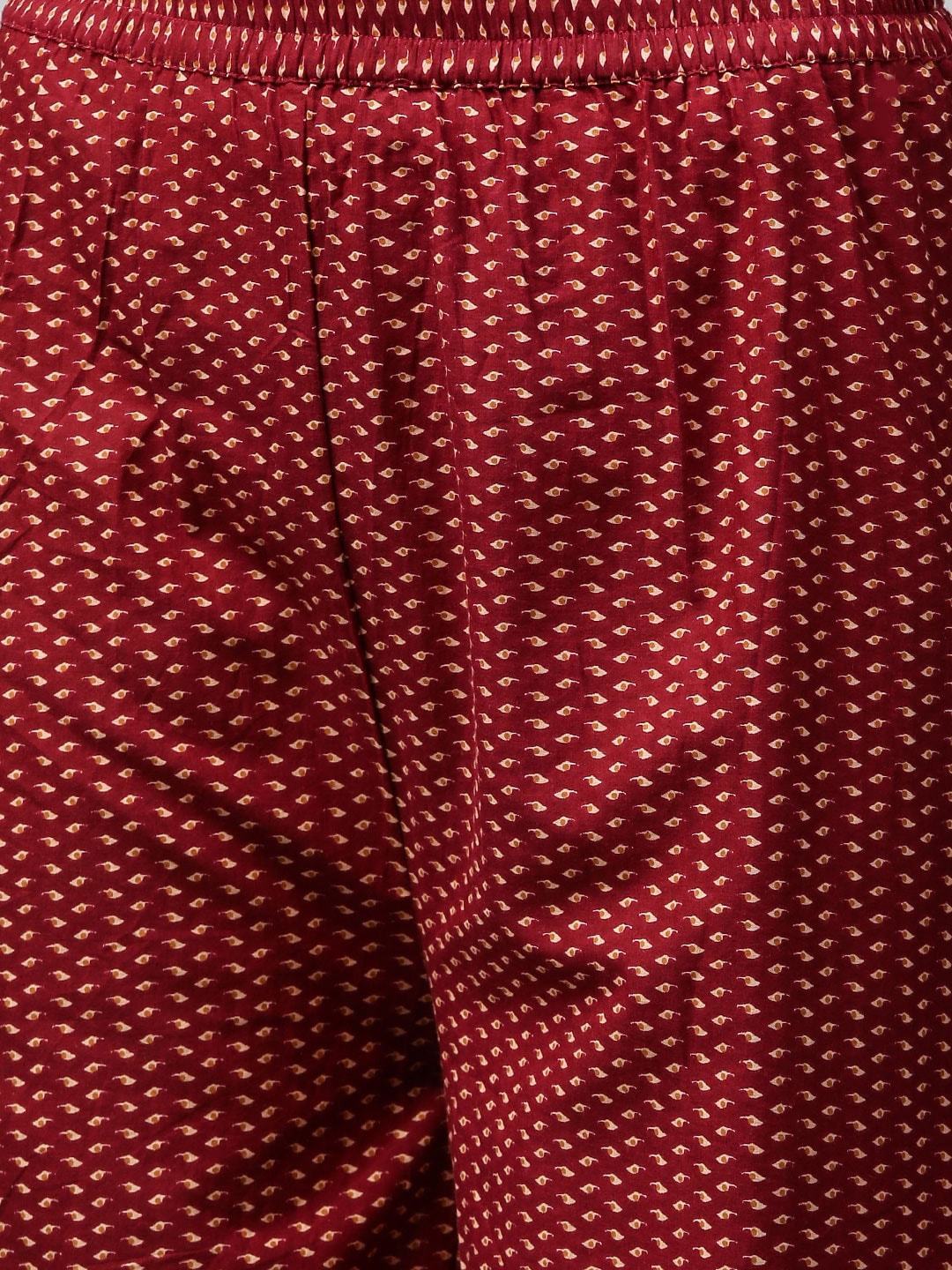 Women's  Cream-Coloured & Maroon Printed Kurta with Palazzos