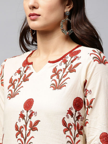 Women's  Cream-Coloured & Maroon Printed Kurta with Palazzos