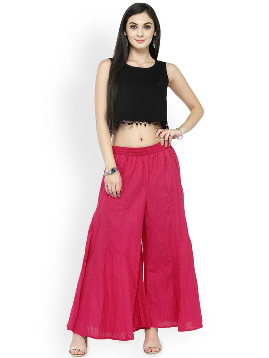 Women's Pink Flared Solid Palazzos