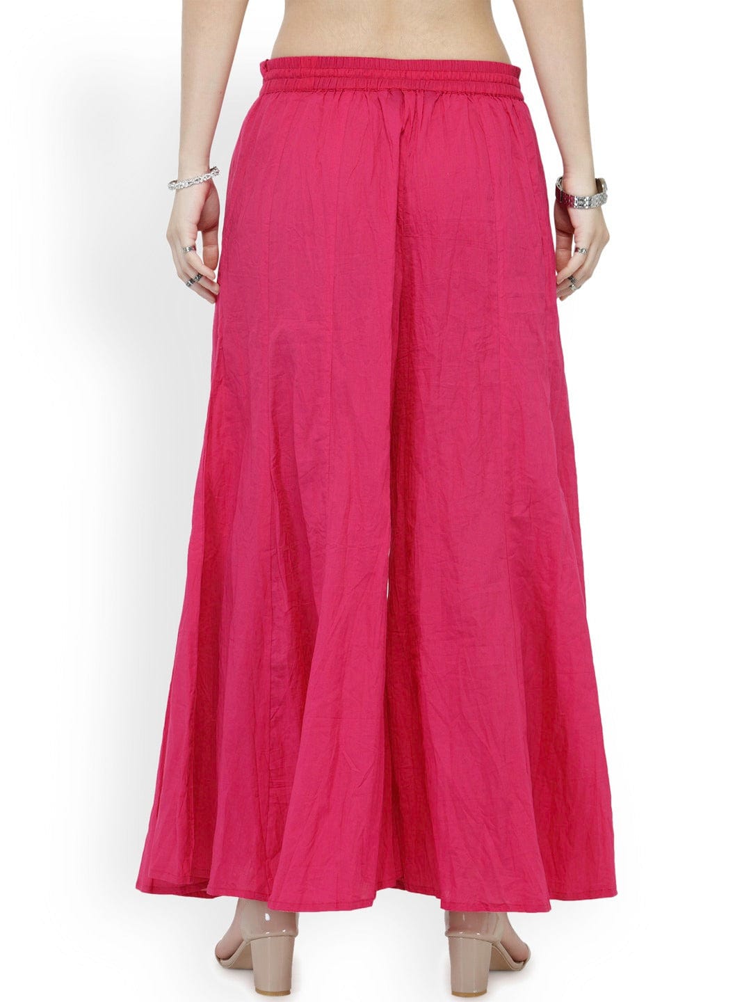 Women's Pink Flared Solid Palazzos