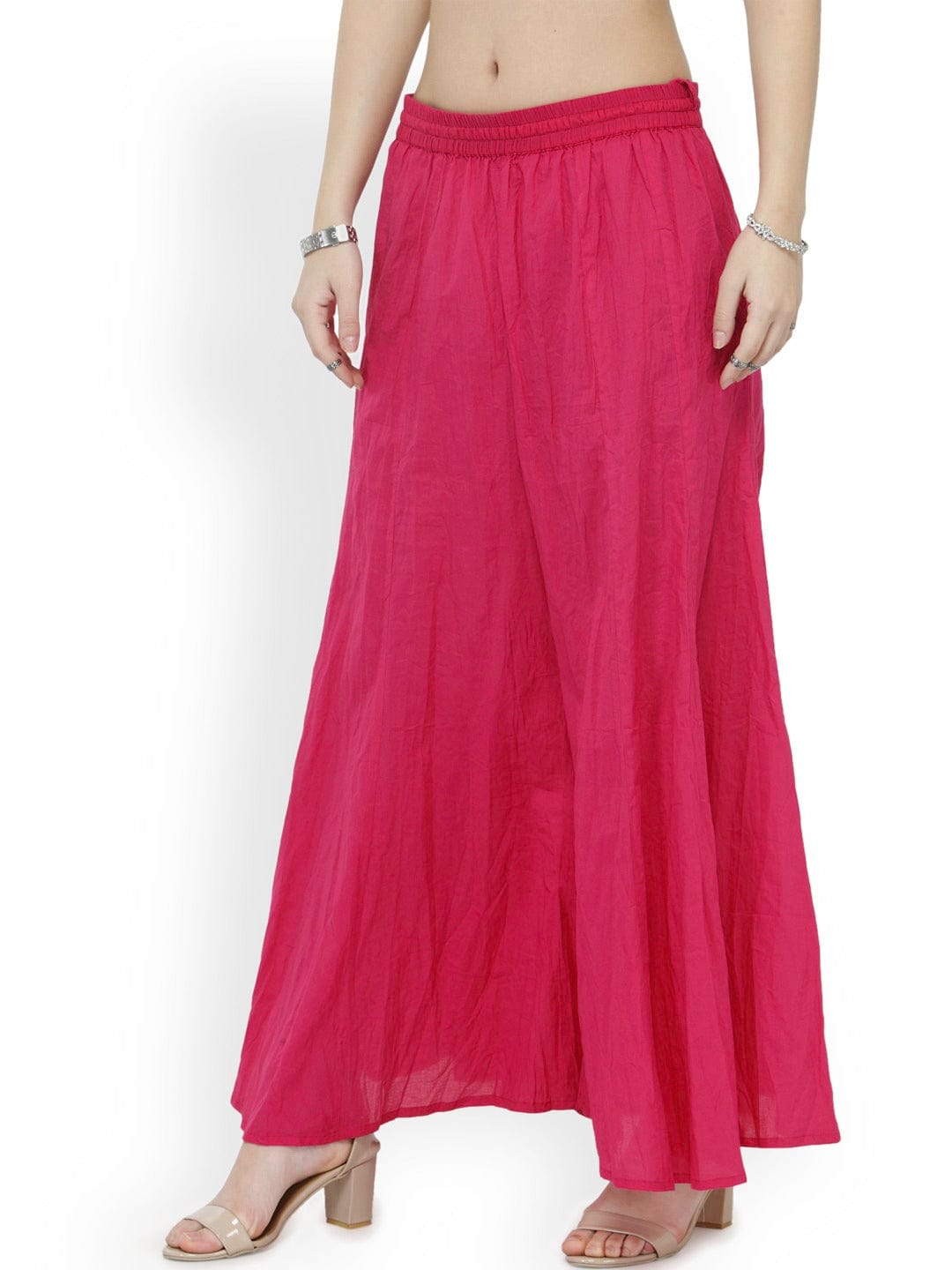 Women's Pink Flared Solid Palazzos