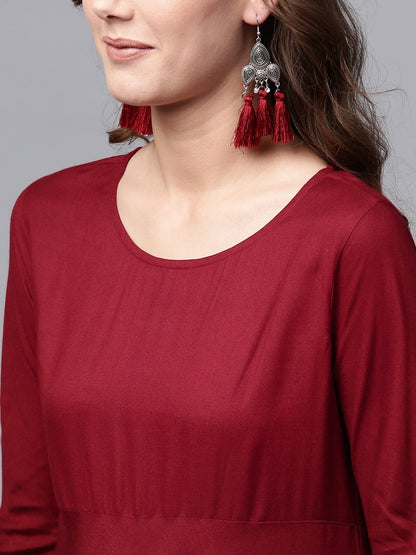 Women's  Maroon Solid Anarkali Kurta