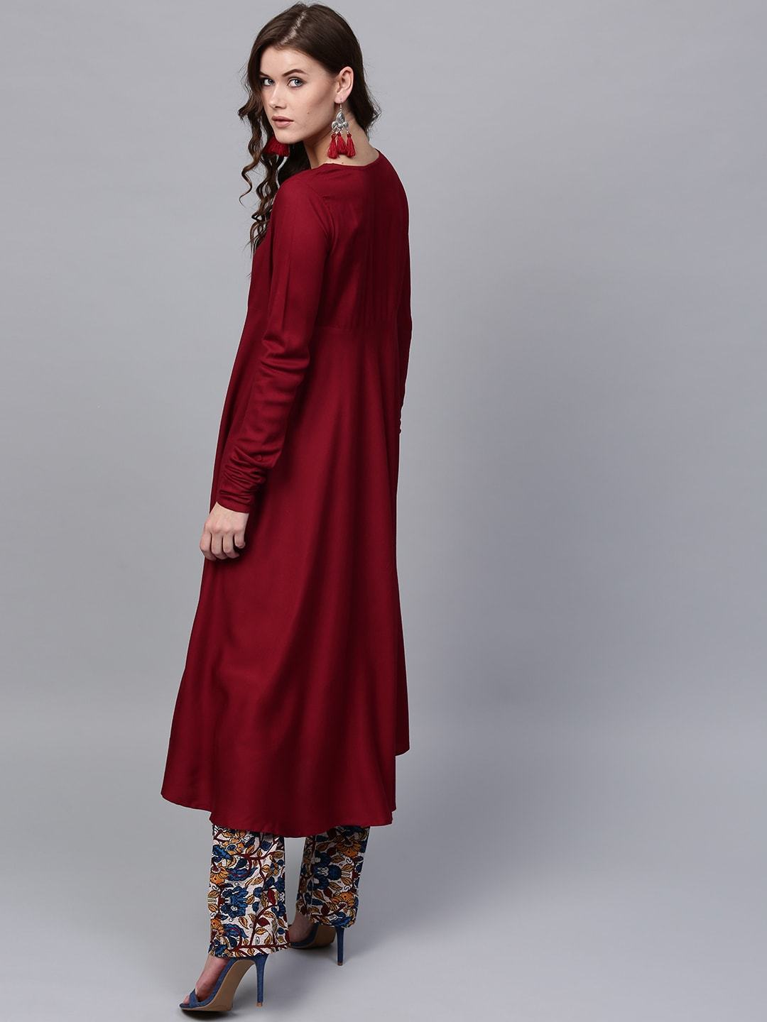 Women's  Maroon Solid Anarkali Kurta