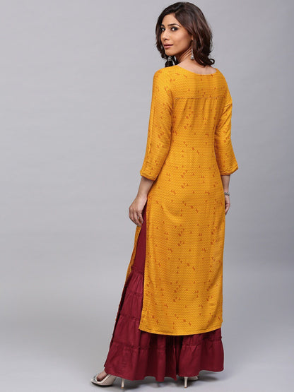 Women's  Mustard Yellow Printed Straight Kurta