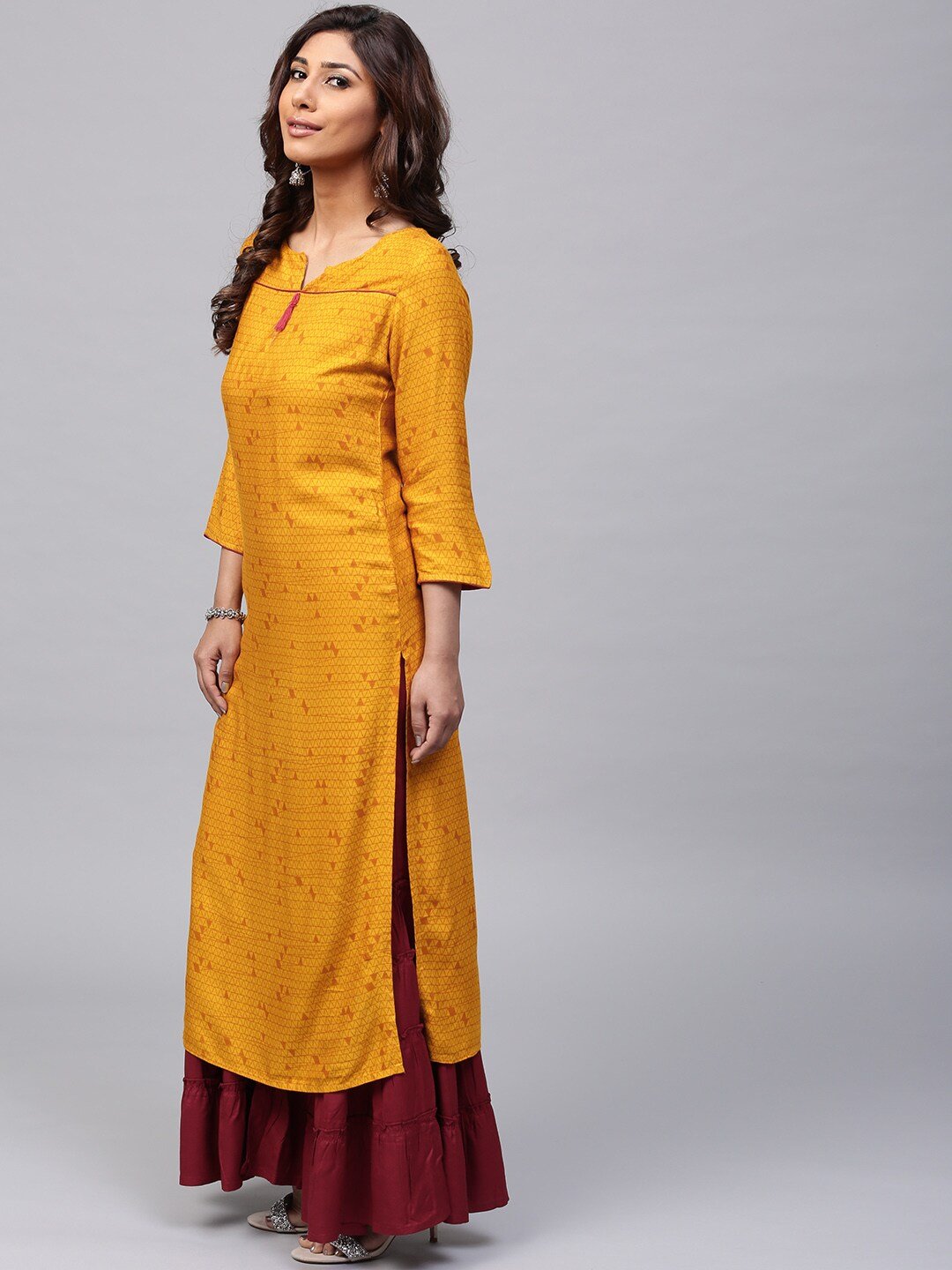 Women's  Mustard Yellow Printed Straight Kurta