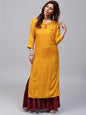Women's  Mustard Yellow Printed Straight Kurta