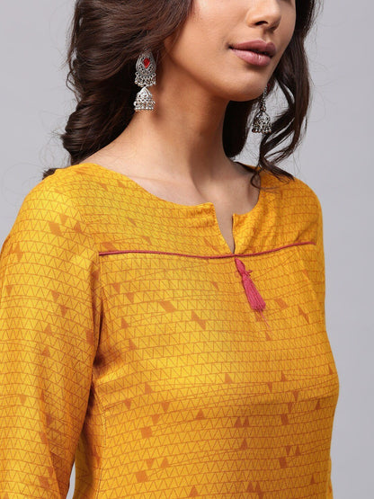 Women's  Mustard Yellow Printed Straight Kurta