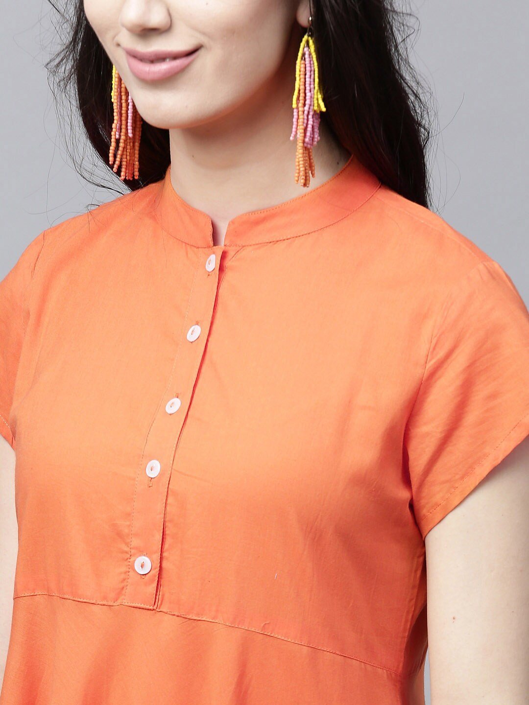 Women's  Orange Printed Detail Maxi Dress