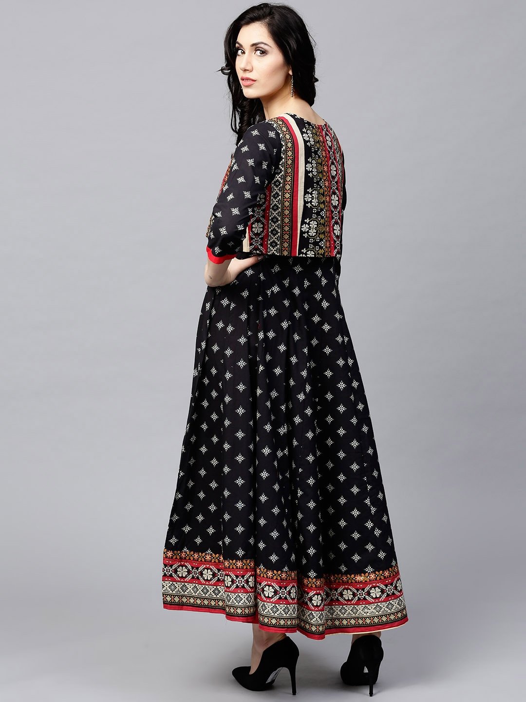 Women Black Printed Anarkali kurta with Jacket by AkS (Set