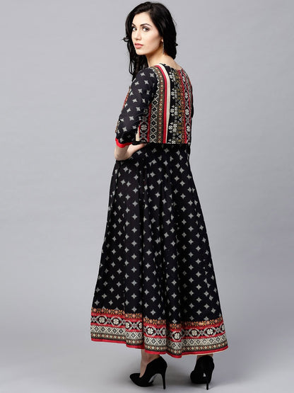 Women Black Printed Anarkali kurta with Jacket by AkS (Set