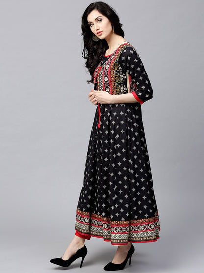 Women Black Printed Anarkali kurta with Jacket by AkS (Set