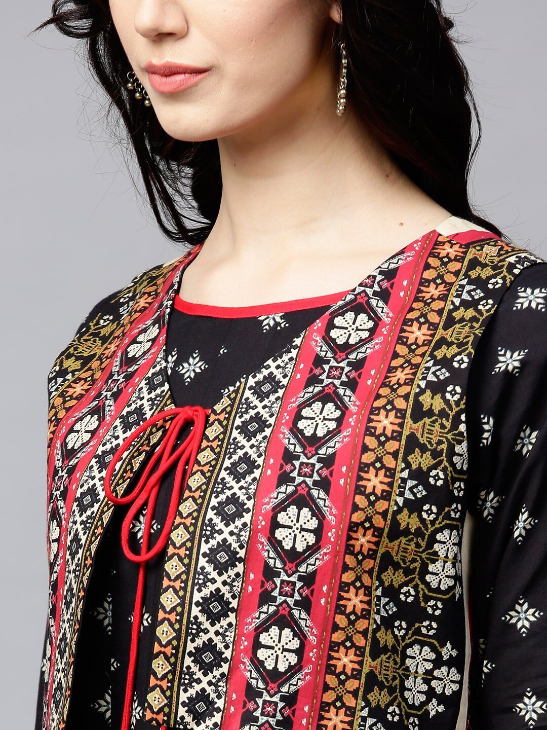 Women Black Printed Anarkali kurta with Jacket by AkS (Set