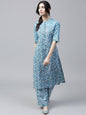 Women's  Blue & White Printed Straight Kurta