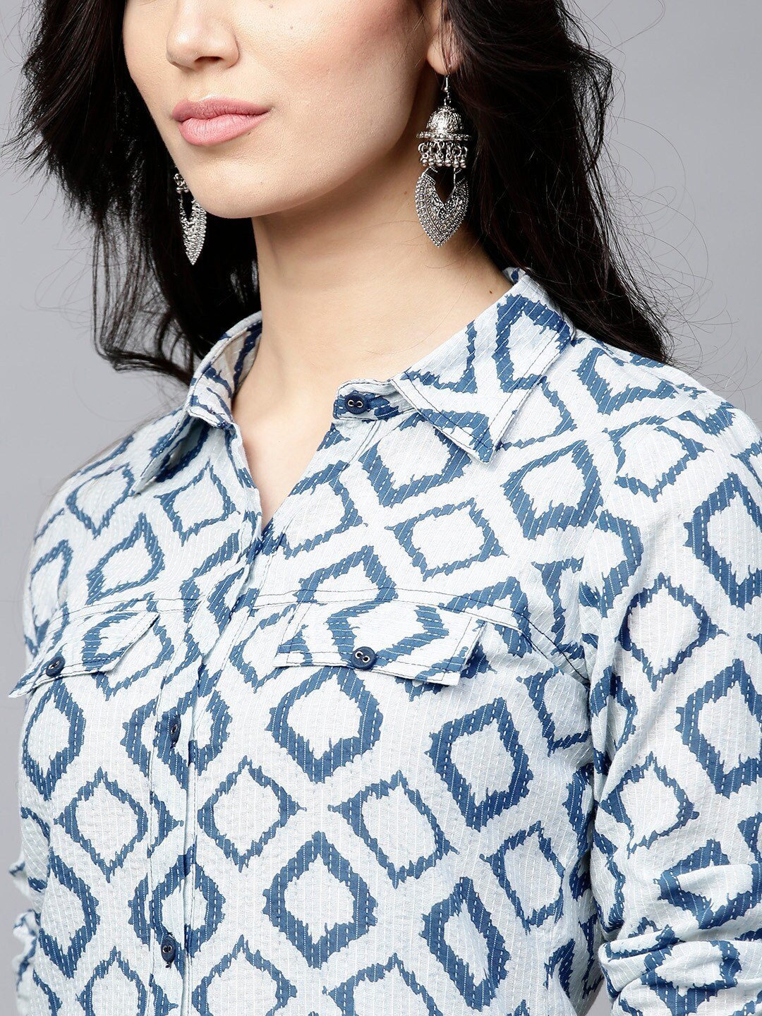 Women's  Navy & Off-White Printed Straight Kurta