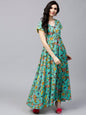 Women's  Green & Yellow Floral Print Anarkali Kurta