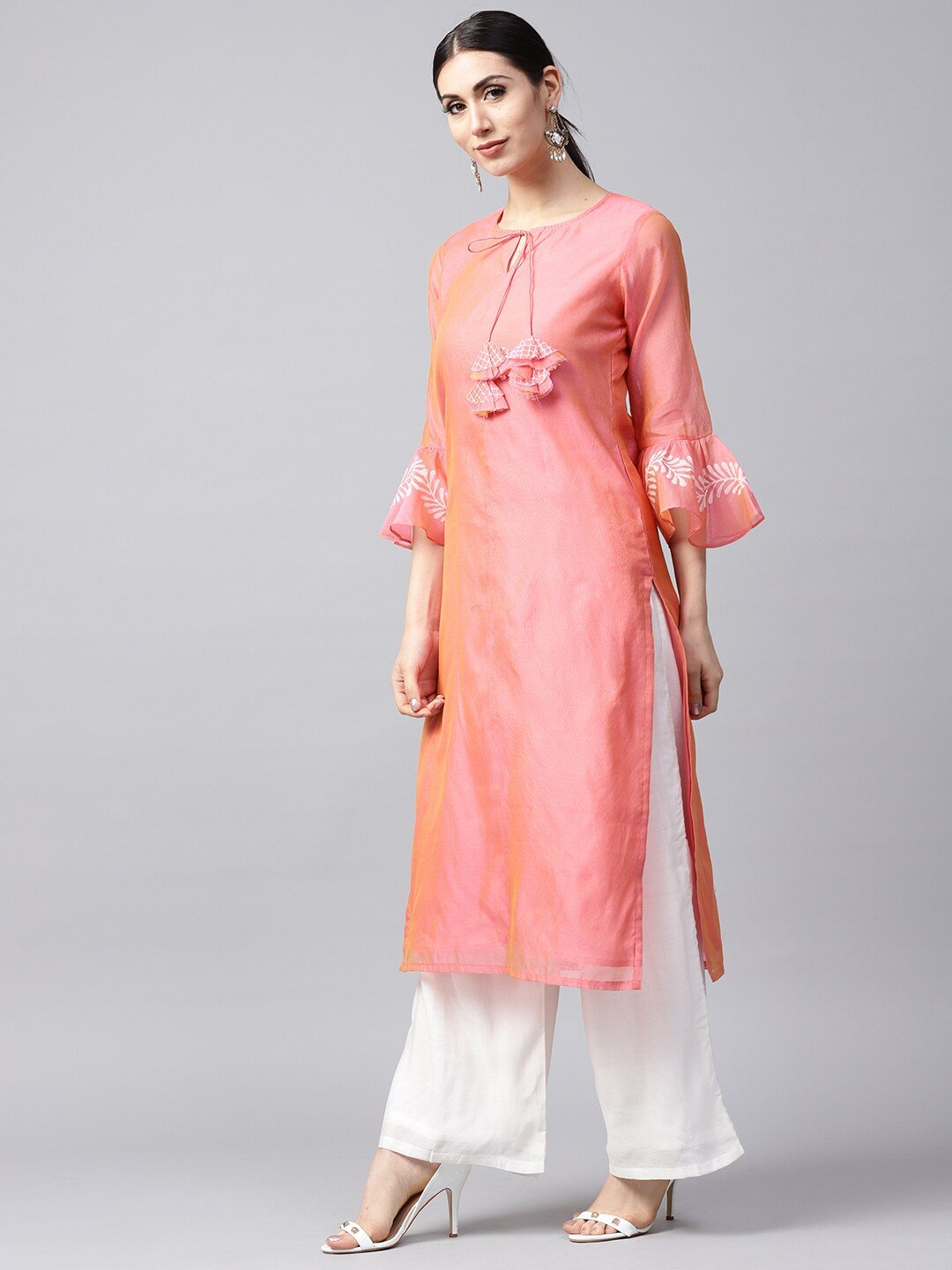 Women's  Pink Solid Dual-Toned Straight Kurta