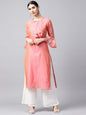 Women's  Pink Solid Dual-Toned Straight Kurta