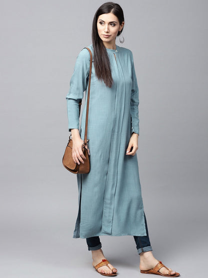 Women's  Blue Solid Straight Kurta