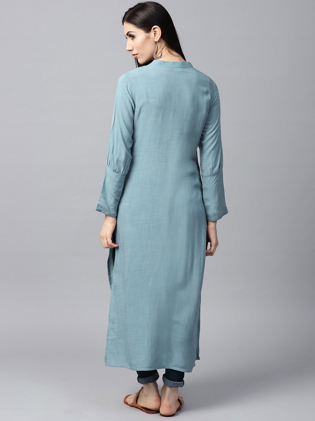 Women's  Blue Solid Straight Kurta