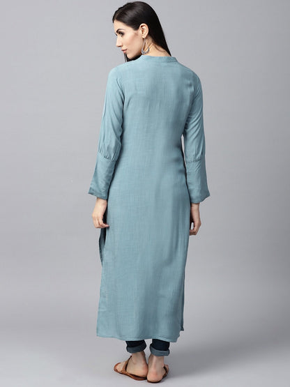 Women's  Blue Solid Straight Kurta