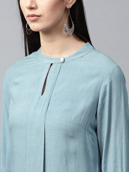 Women's  Blue Solid Straight Kurta