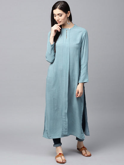 Women's  Blue Solid Straight Kurta