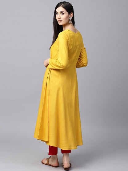 Women's Mustard Flared Anarkali With Tassels